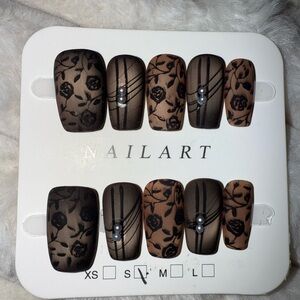 Black Rose and Nude Floral Lace Dark Romance Press On Nail Art Set